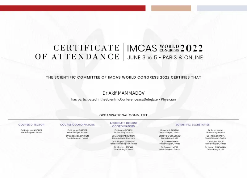 Akif Mehmetoglu 2022 IMCAS Attendance Certificate