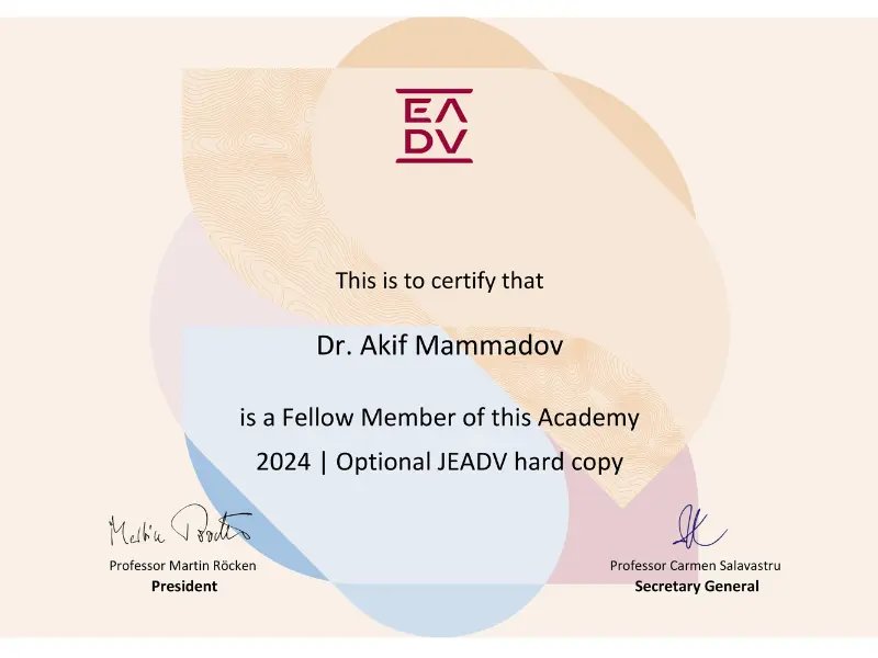 Akif Mehmetoglu EADV Fellowship Certificate