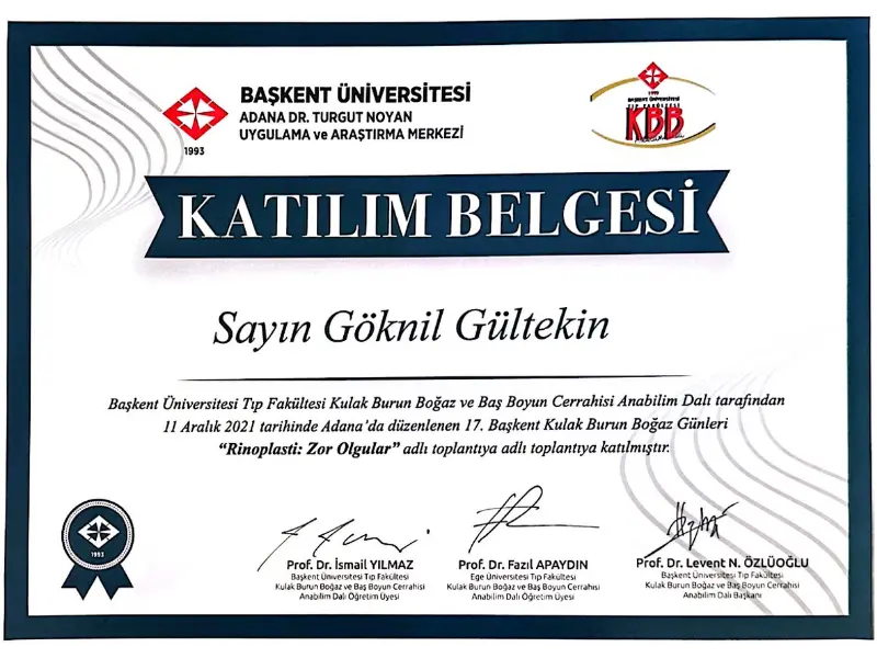 dr goknil gultekin attendance certificate