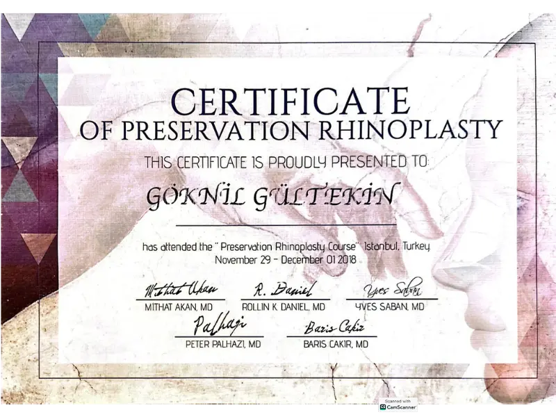 dr goknil gultekin preservation rhinoplasty certificate
