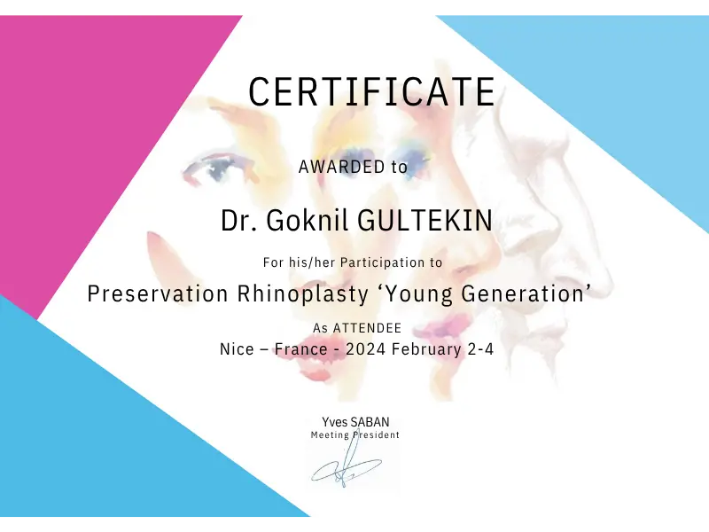 Goknil Gultekin MD Preservation Rhinoplasty Young Generation Certificate 2024