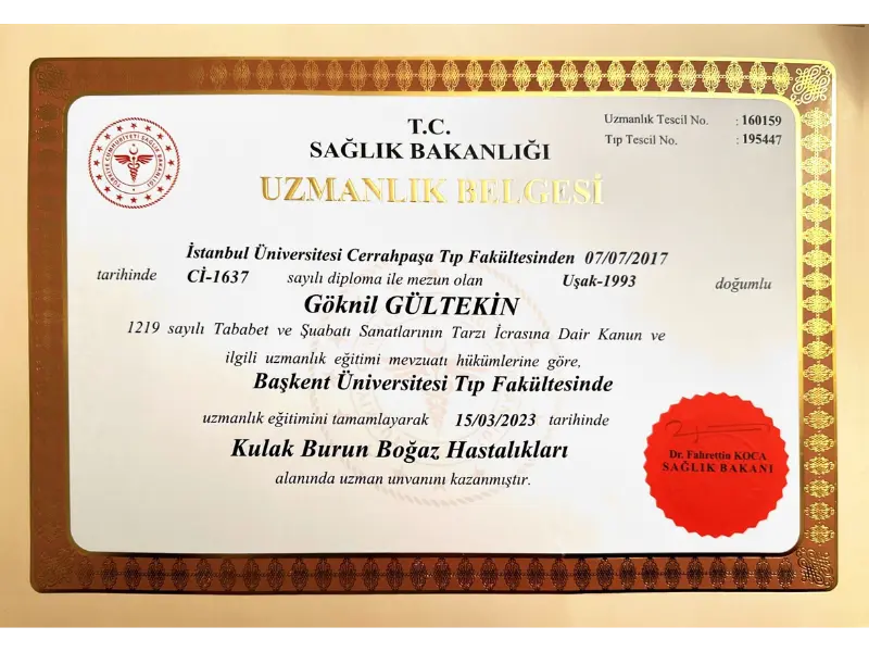 goknil gultekin md residency diploma