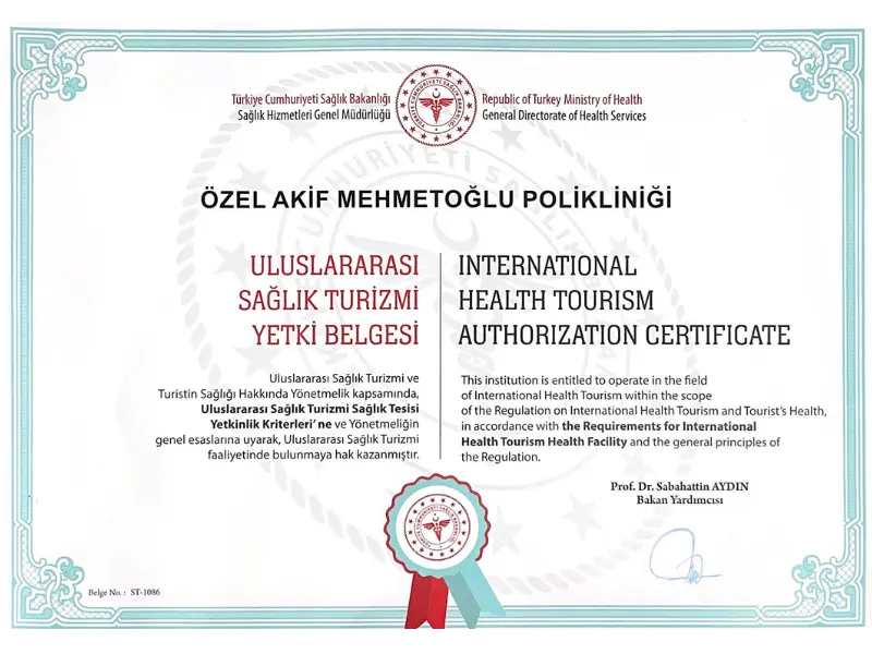 Zertifikat für internationalen Gesundheitstourismus der AKM Clinic
