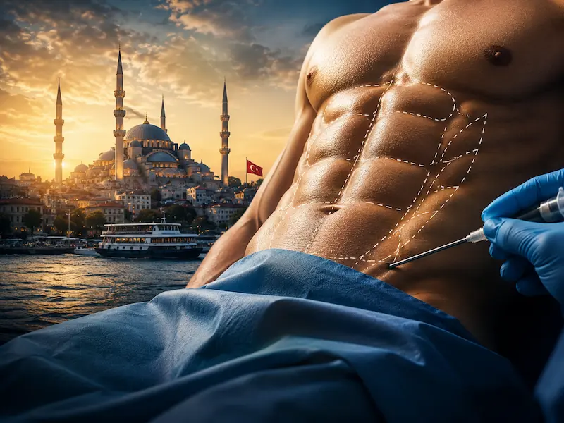 Awake Abdominal Etching Surgery showing abdominal contour marking and pure local anesthesia for defined six-pack sculpting.