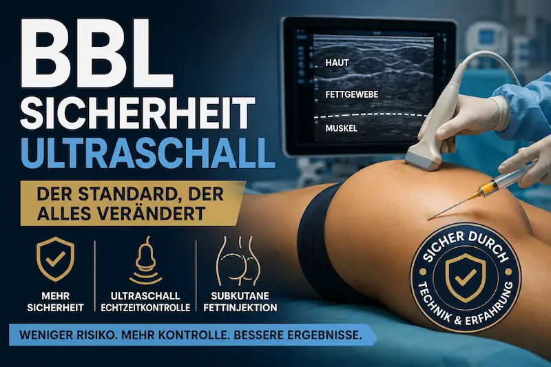 BBL Sicherheit Ultraschall bei subkutaner Fettinjektion mit Echtzeitkontrolle der Kanülenposition.