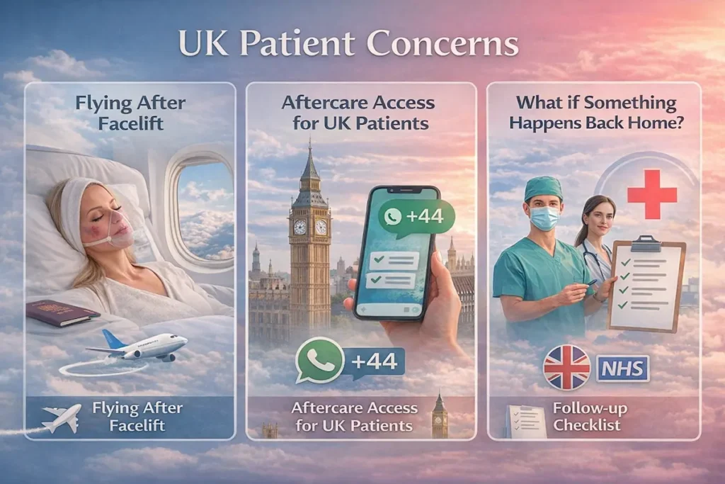 Speed up facelift recovery with guidance for UK patients on flying after surgery, aftercare access, and what to do back home.