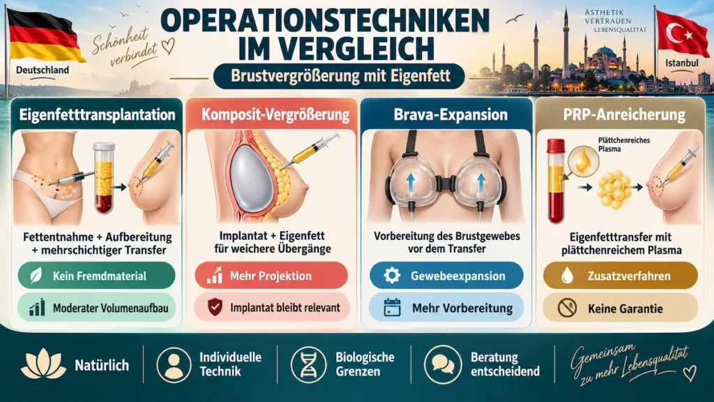 Brustvergrößerung mit Eigenfett: Vergleich von Eigenfetttransplantation, Komposit-Vergrößerung, Brava-Expansion und PRP-Anreicherung