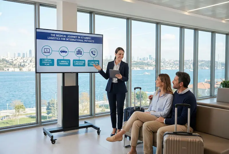 Butt Implants journey in Turkey showing Istanbul logistics for international patients: consult, transfers, recovery, follow-up