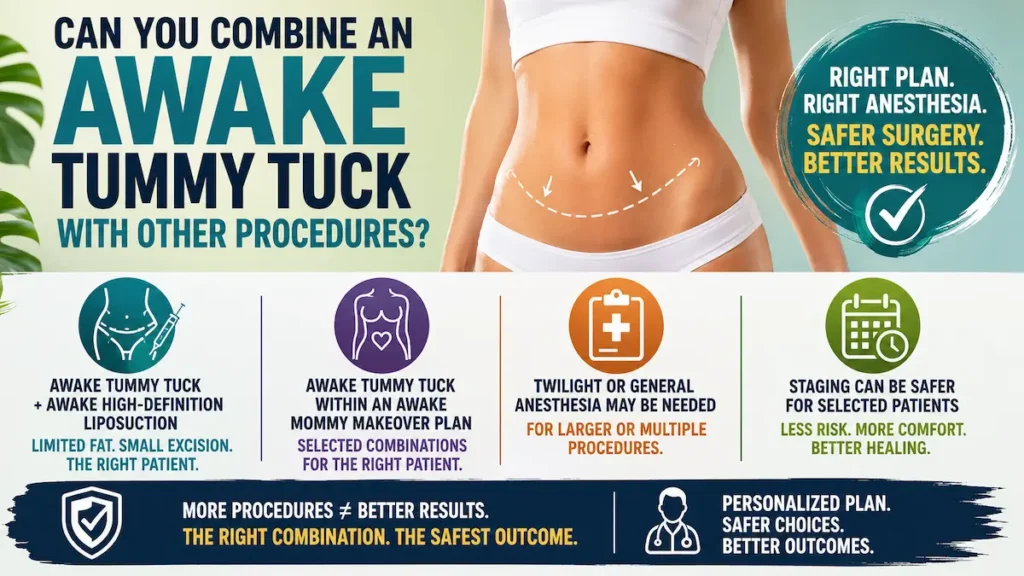 Awake tummy tuck combined with other procedures requires careful anesthesia planning and selected patient assessment.