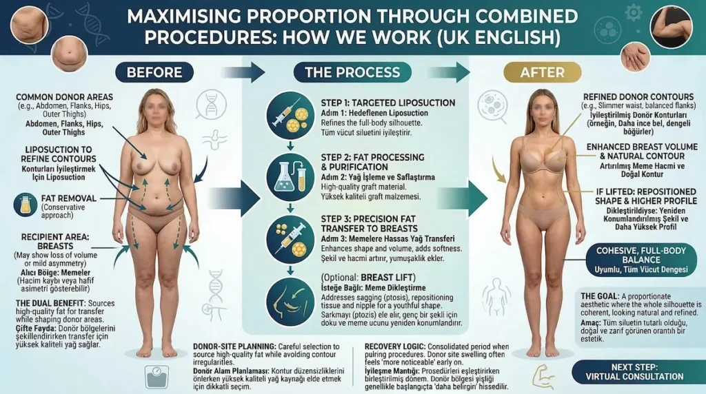 Fat Transfer Breast Augmentation combined with liposuction and optional breast lift for balanced, natural proportions