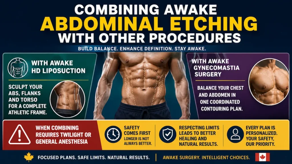 Combining Awake Abdominal Etching with awake HD liposuction or gynecomastia surgery while respecting safe anesthesia limits.
