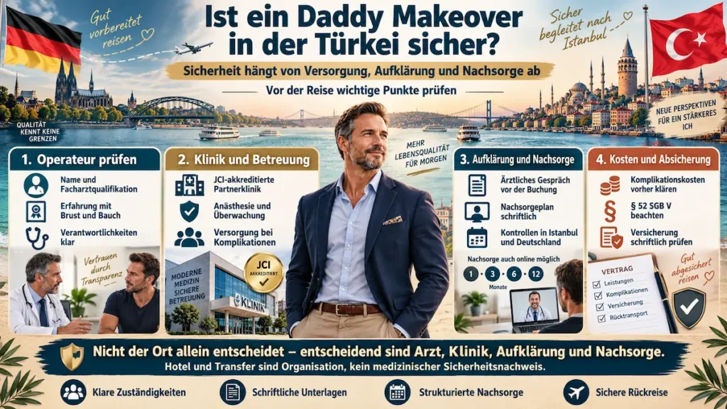 Daddy Makeover in der Türkei: Ablauf von Deutschland nach Istanbul mit Arztprüfung, Klinik, Nachsorge und Absicherung