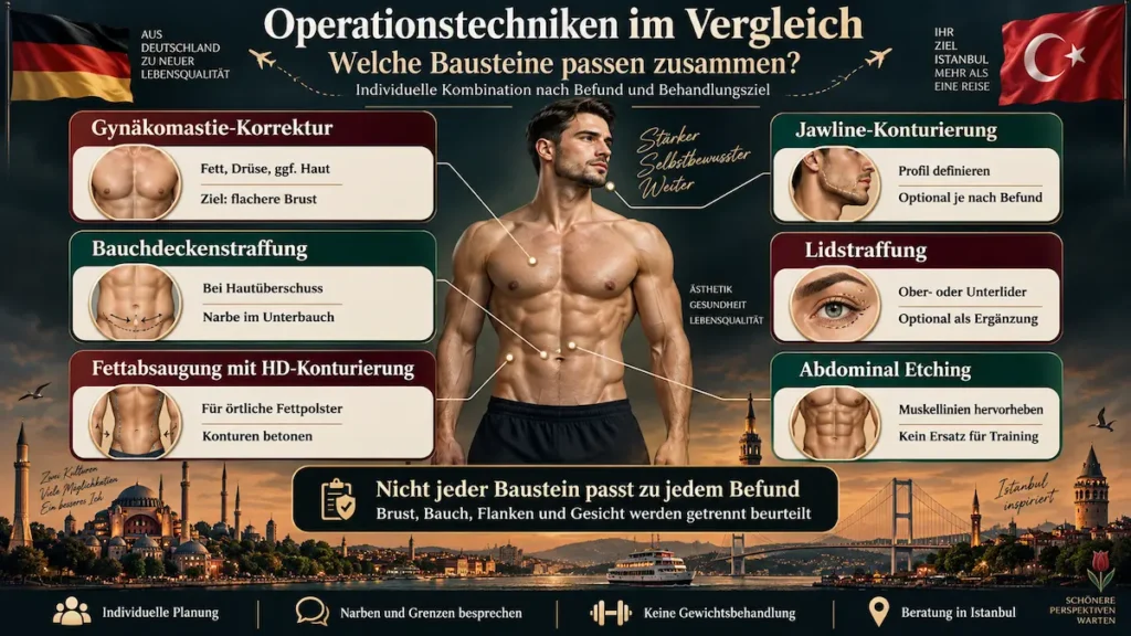 Daddy Makeover in der Türkei: Vergleich von Gynäkomastie-Korrektur, Bauchdeckenstraffung, HD-Liposuktion und Abdominal Etching