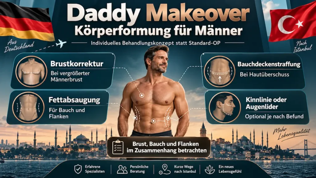 Daddy Makeover in der Türkei: Männer-Körperformung mit Brustkorrektur, Fettabsaugung und Bauchdeckenstraffung