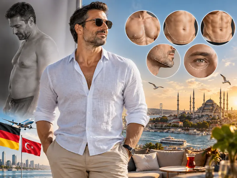 Daddy Makeover in der Türkei: Männer-Körperformung für Brust, Bauch, Flanken, Kinnlinie und Augenlider in Istanbul