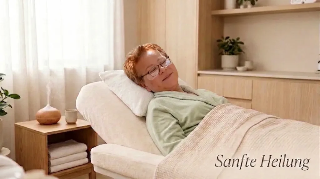Barbara Deep Plane Facelift Erfahrung – Barbara ruht nach der OP entspannt in einem hellen Zimmer während ihrer sanften Heilungsphase.