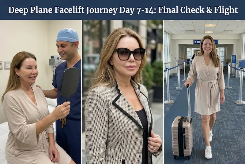 Deep plane facelift journey turkey Day 7–14: final mirror check, improved look, and airport departure for the flight home.