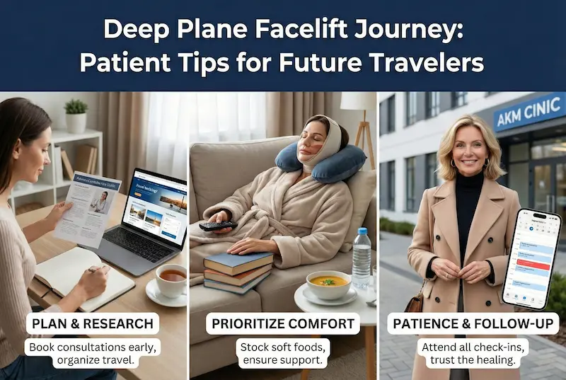 Deep plane facelift journey turkey tips: plan & research, prioritize comfort, and follow-up patience during recovery travel.