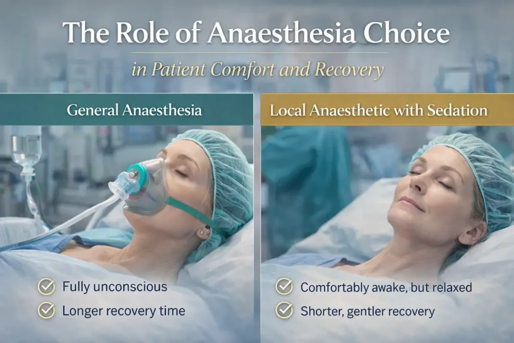 Deep plane facelift results anaesthesia comparison showing general anaesthesia versus local anaesthetic with sedation for patient comfort and recovery