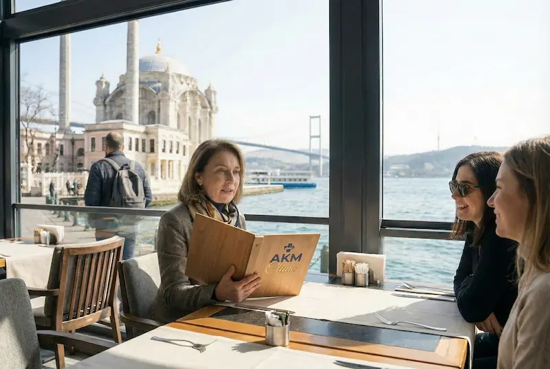 Patient consultation in Istanbul with Bosphorus view, representing deep plane facelift reviews Turkey research journey
