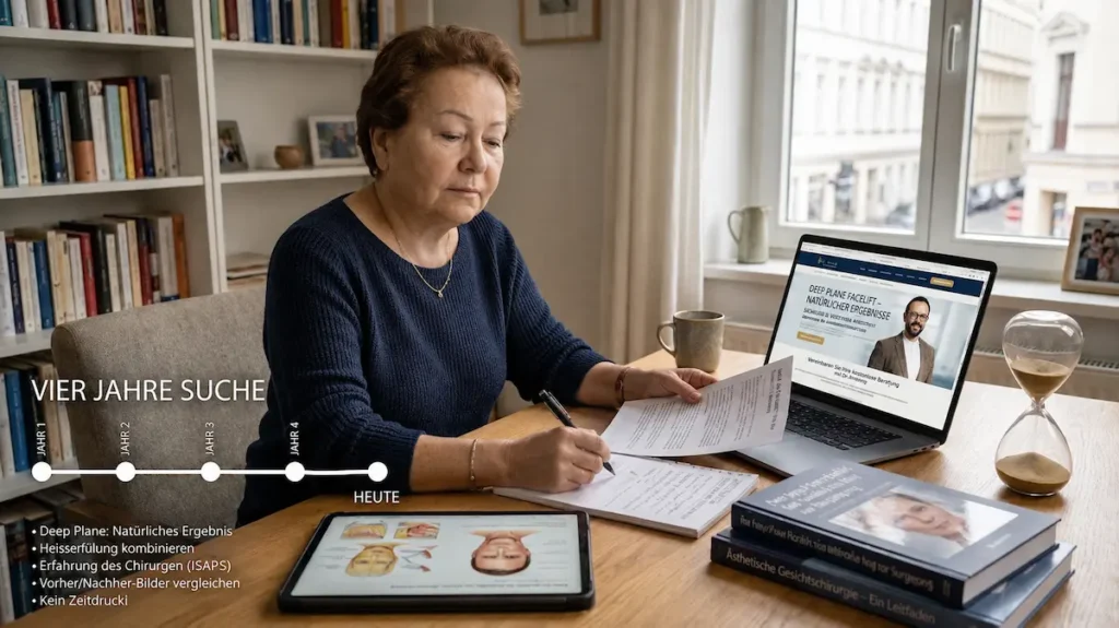 Barbara Deep Plane Facelift Erfahrung – 60-jährige Patientin recherchiert vier Jahre lang Facelift-Optionen und Operateure.