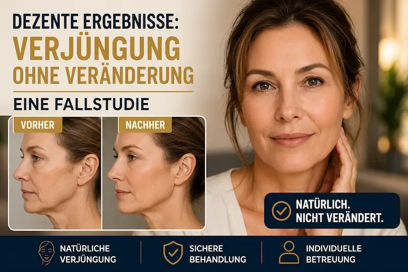 Natürliches Facelift Türkei Fallstudie: illustrative Vorher-Nachher-Darstellung mit dezent verjüngtem Gesichtsausdruck.
