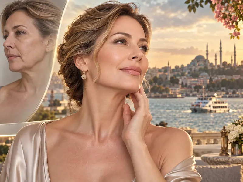 Facelift Türkei: Gesichtsstraffung mit Fokus auf Wangen, Kinnlinie und Halskontur bei einer Patientin in Istanbul