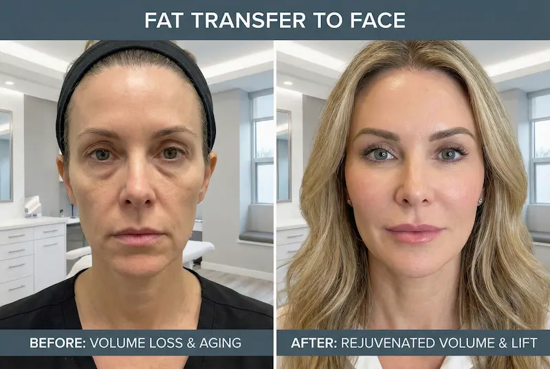 Facial Fat Transfer before and after photo showing improved facial volume, smoother contours, and a rejuvenated natural look.
