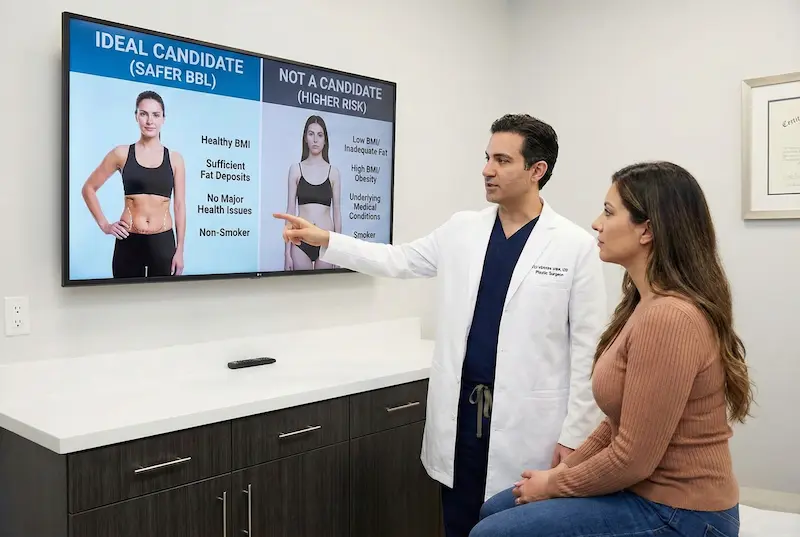 Is a BBL Safe? Surgeon consult explains good candidate for BBL surgery and screening steps for safe BBL surgery.