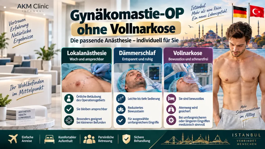Gynäkomastie-OP ohne Vollnarkose: Vergleich von Lokalanästhesie, Dämmerschlaf und Vollnarkose bei der Männerbrust-OP.