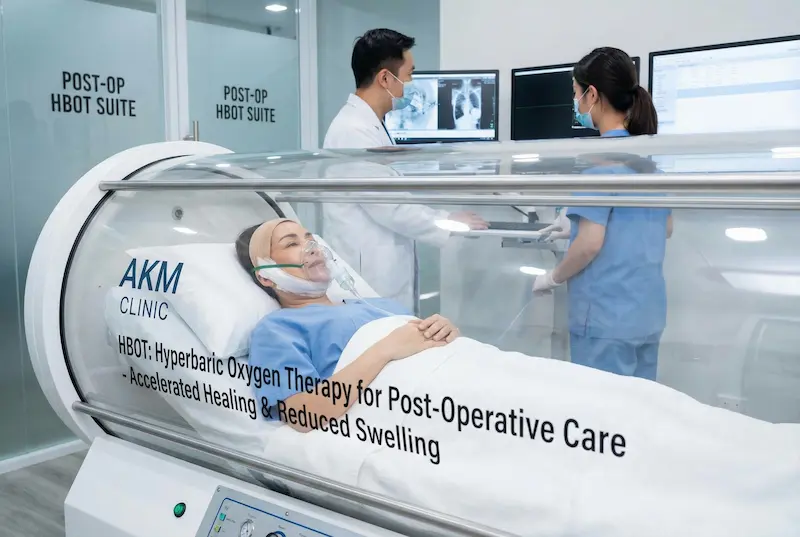 Hyperbaric oxygen therapy benefits: HBOT chamber session used as part of post-operative care to reduce swelling and support healing.