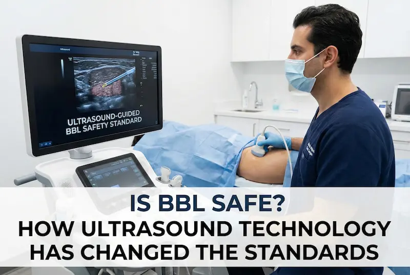 Is BBL Safe? Surgeon performs ultrasound-guided Brazilian butt lifting to confirm safe fat injection layer.