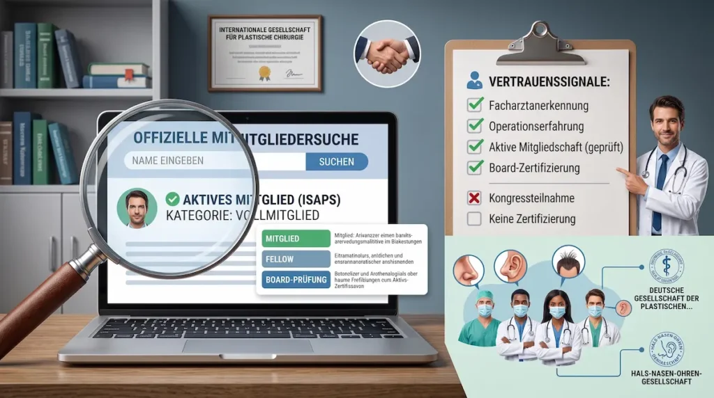 Arzt Qualifikation Türkei prüfen: Mitgliedersuche zeigt, wie Fachgesellschaft, Mitgliedschaft und Board-Status geprüft werden.