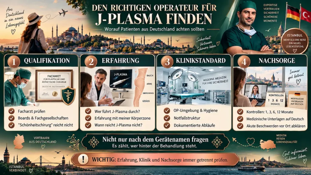 J-Plasma Operateur finden mit Facharzt-Qualifikation, Erfahrung, Klinikstandards und strukturierter Nachsorge