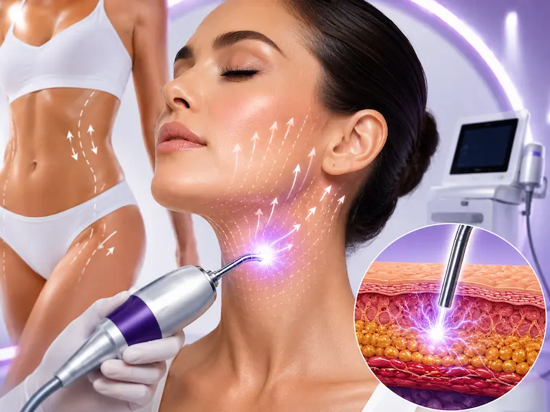 J-Plasma Skin Tightening Renuvion treatment showing subdermal energy for neck and body contouring.