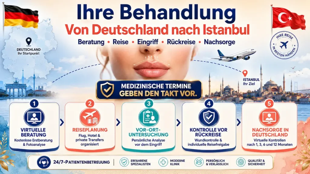 Lip-Lift in der Türkei: Ablauf von Deutschland nach Istanbul mit Beratung, Reise, Untersuchung, Rückreise und Nachsorge