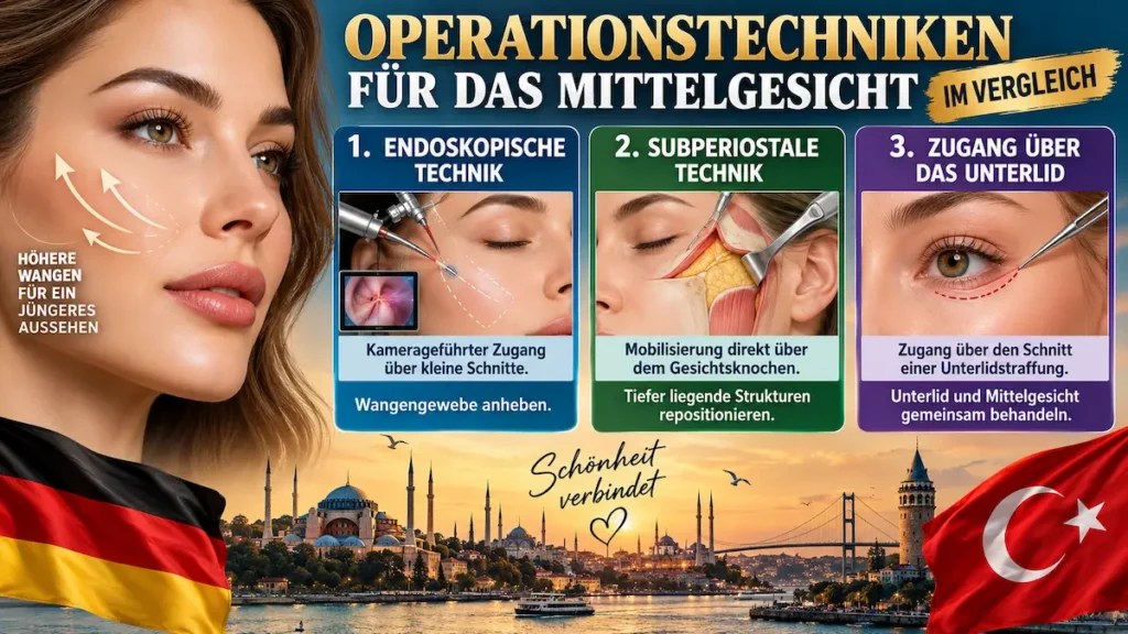Midface-Lift im Vergleich: endoskopische, subperiostale Technik und Zugang über das Unterlid