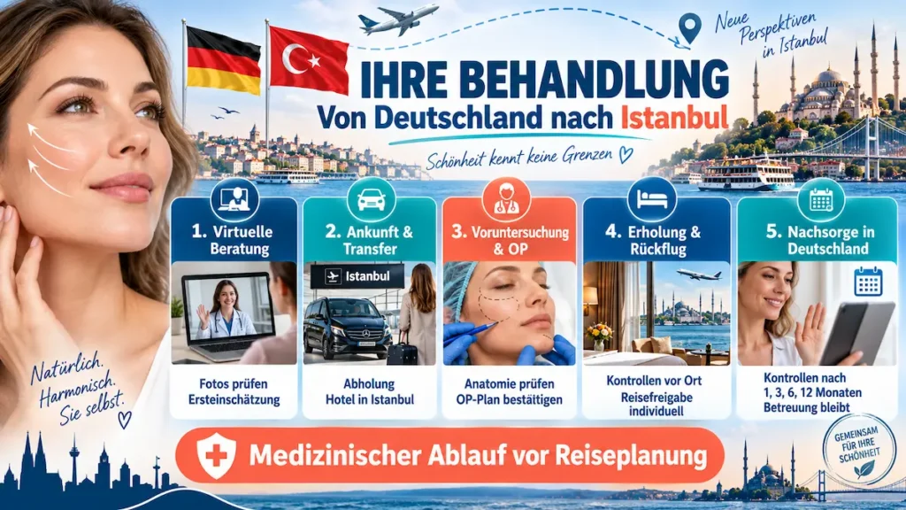 Mittelgesichtslifting von Deutschland nach Istanbul mit Beratung, Transfer, Voruntersuchung, Operation und Nachsorge