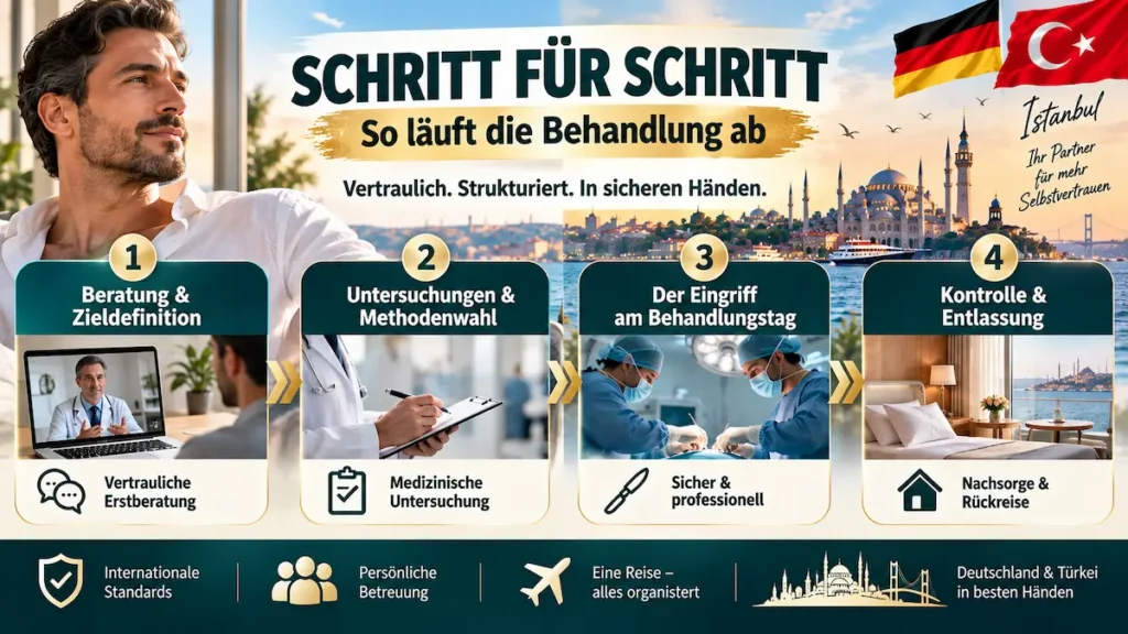 Penisvergrößerung Schritt für Schritt: Beratung, medizinische Untersuchungen, Eingriff, Kontrolle und Nachsorge in Istanbul.