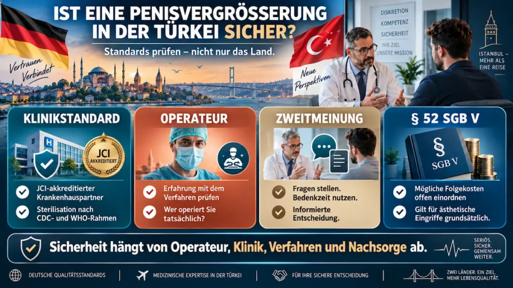 Penisvergrößerung in der Türkei: Sicherheit durch Klinikstandards, Operateurserfahrung, Zweitmeinung und Nachsorge.