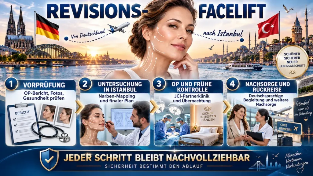 Revisions-Facelift: Ablauf mit Vorprüfung, Untersuchung in Istanbul, Operation, Nachsorge und Rückreise nach Deutschland