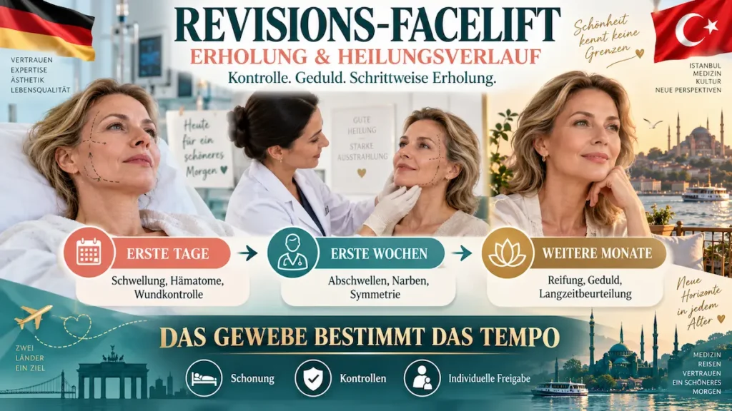Revisions-Facelift: Heilungsverlauf von den ersten Tagen über die ersten Wochen bis zur langfristigen Erholung