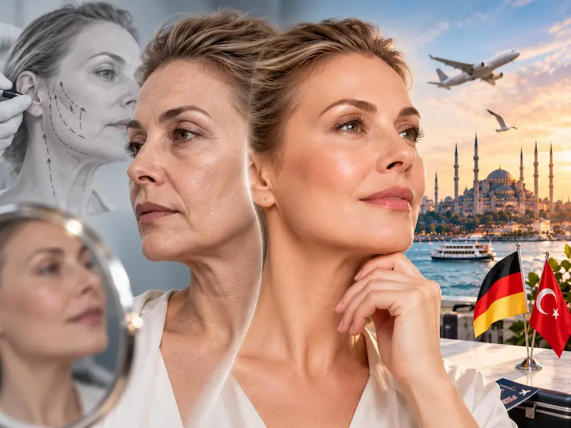 Revisions-Facelift in der Türkei: symbolische Darstellung der Gesichtsplanung für eine Behandlung in Istanbul