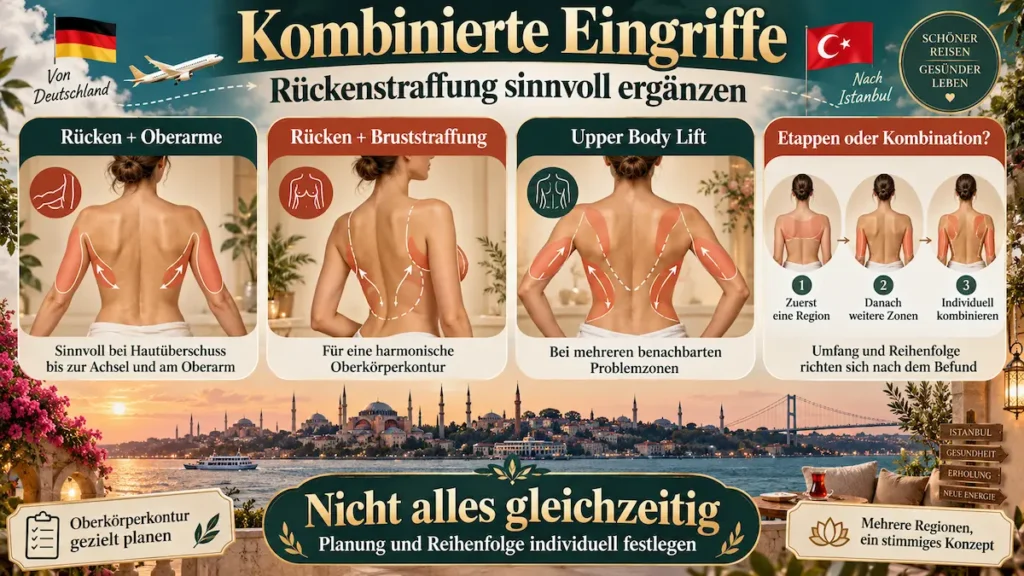 Rückenstraffung Türkei mit Oberarmstraffung, Bruststraffung und Upper Body Lift als mögliche Kombinationen