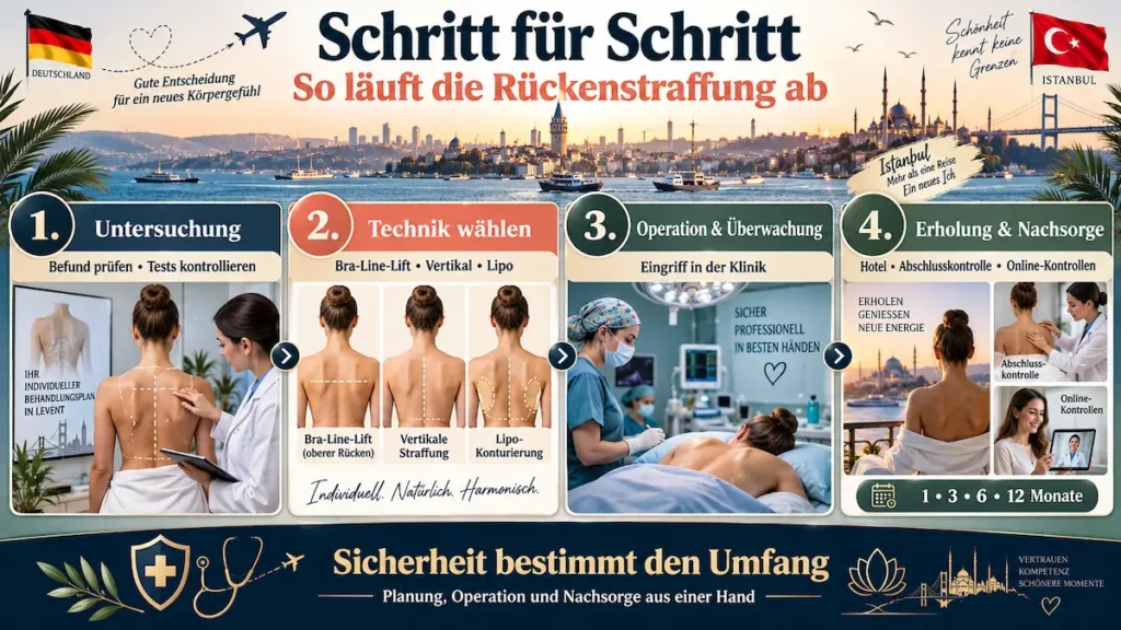 Rückenstraffung Türkei: Ablauf von Untersuchung und Technikwahl über Operation bis Erholung und Nachsorge