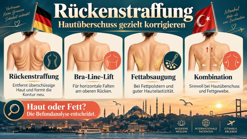 Rückenstraffung Türkei mit Bra-Line-Lift, Fettabsaugung und kombinierter Behandlung bei Hautüberschuss am Rücken