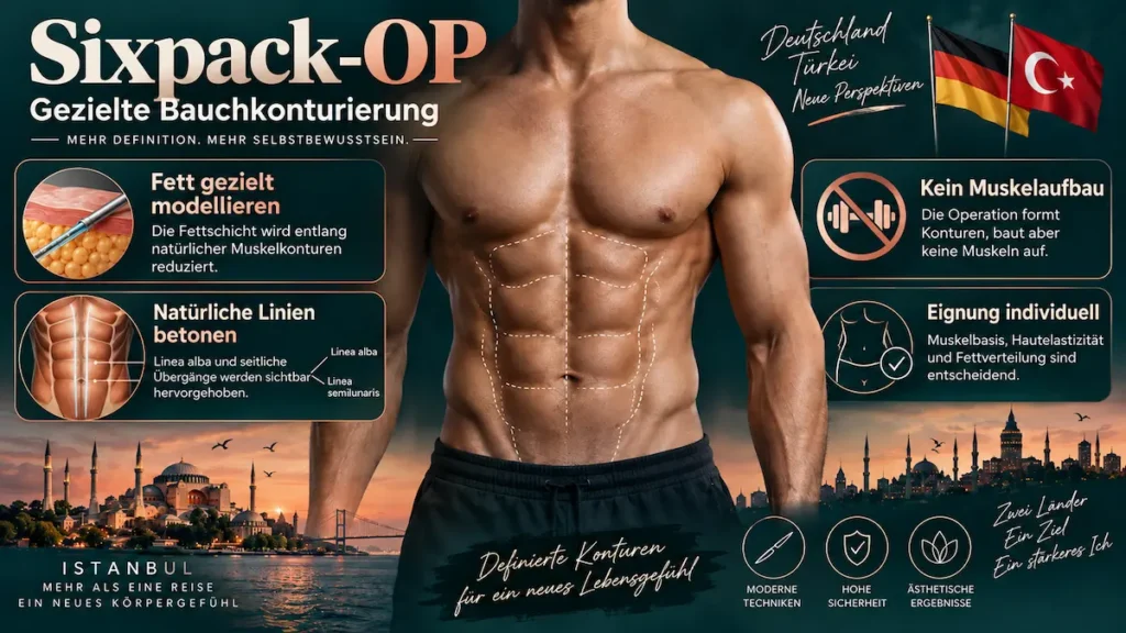 Sixpack-OP als Abdominal Etching: gezielte Modellierung der Fettschicht entlang natürlicher Bauchmuskelkonturen.