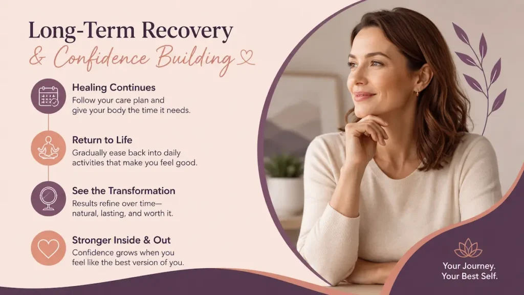 Canadian patient following post op care after flying home while building confidence during long-term recovery and tracking final results over time.