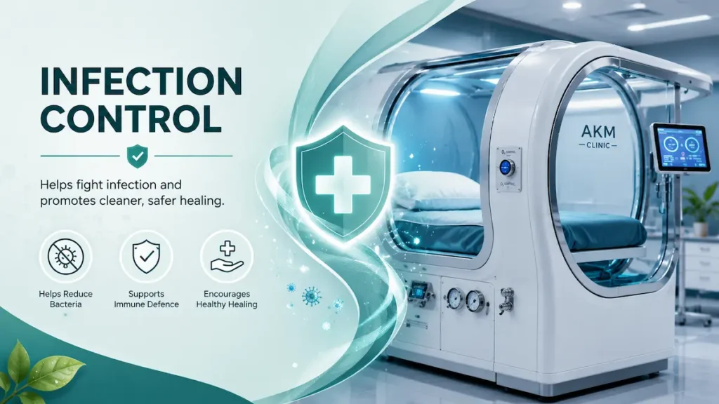 Hyperbaric oxygen therapy benefits for infection control, wound healing support, and immune defence after surgery.