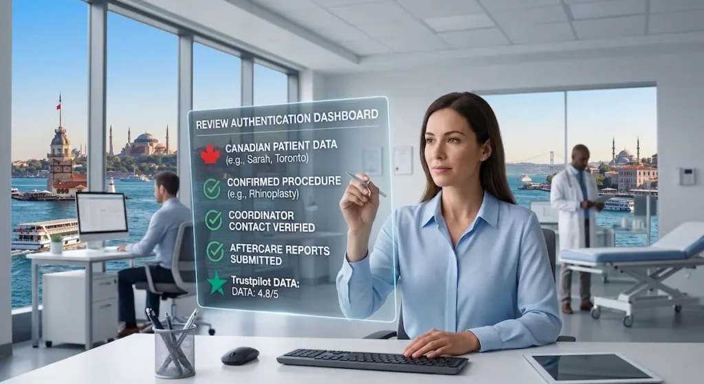 AKM Clinic reviews verification process showing how verified patient reviews are authenticated through procedure confirmation, coordinator validation, aftercare records, and independent review checks.